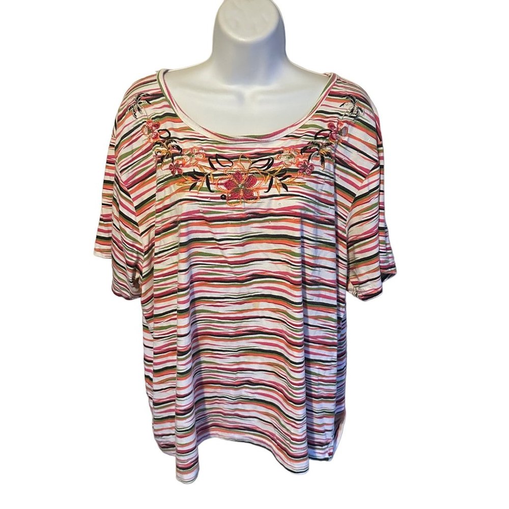 Extra Shenanigans multicolor short sleeve embroidered floral beaded blouse size